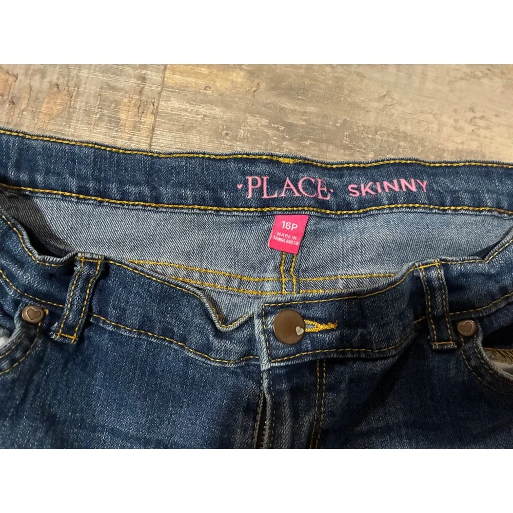 The Childrens Place Girls Skinny Jeans Medium Wash Denim Size 16P Plus Heart
